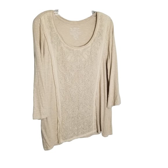 Chico's Tops - Chico's XL Size 3 Shirt Crochet Pearly Beaded Lace Front Long Sleeve Tee